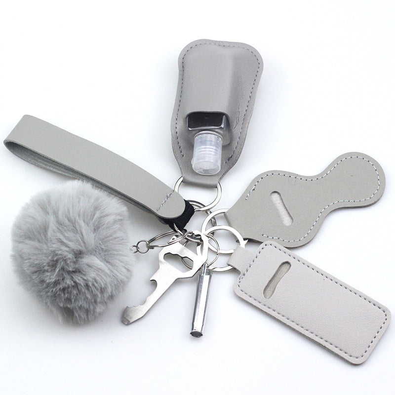 Wholesale Diving Fabric Hair Ball Outdoor Whistle 7pcs Keychain Set